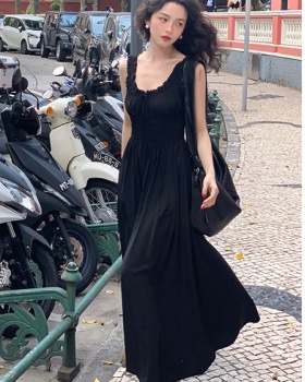 Frenum retro strap dress V-neck pinched waist dress