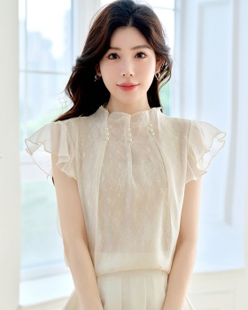 France style white tops summer chiffon shirt