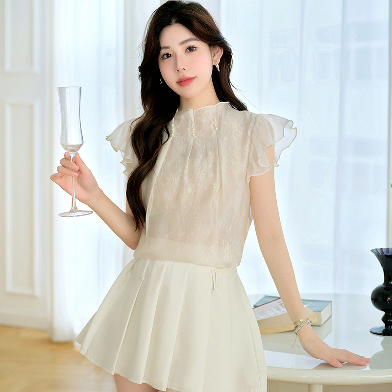 France style white tops summer chiffon shirt