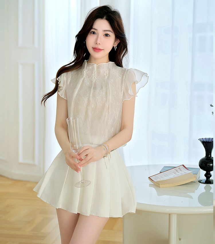 France style white tops summer chiffon shirt