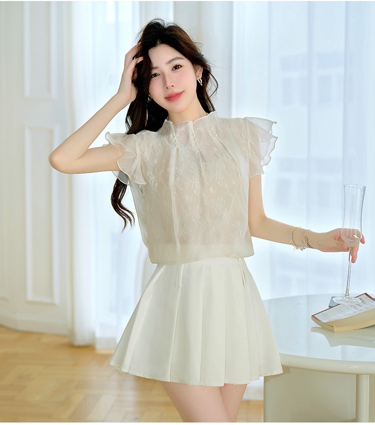 France style white tops summer chiffon shirt