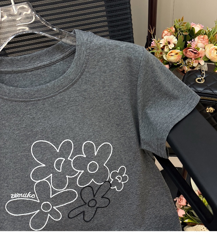 Summer short sleeve T-shirt embroidery Casual tops