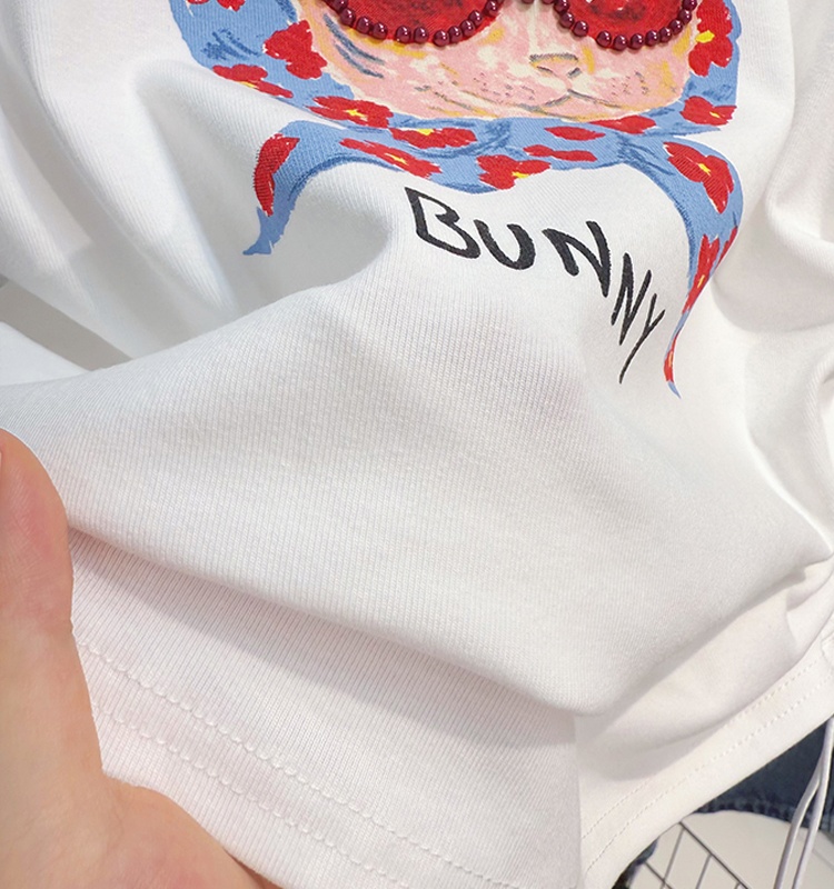 Short fold Sunglasses kitten short sleeve T-shirt for women