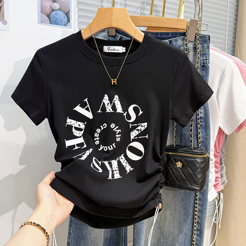 Western style drawstring tops summer T-shirt for women