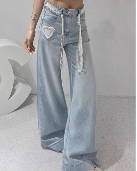 Light luxury slim rhinestone wide leg pants thin summer jeans