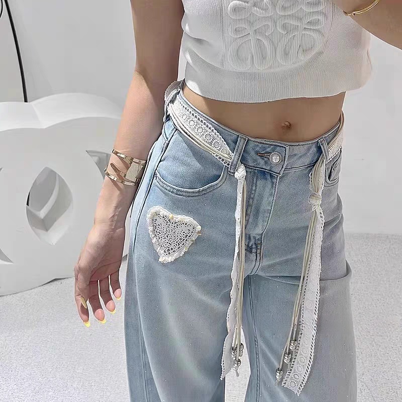 Light luxury slim rhinestone wide leg pants thin summer jeans