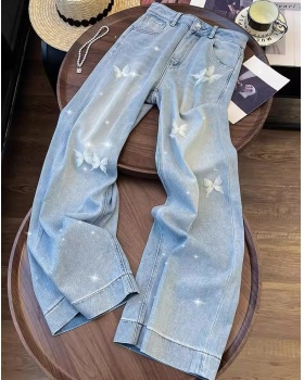 Slim high waist American style straight pants retro jeans