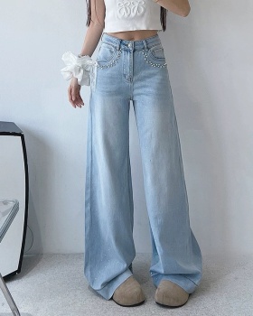 Thin light luxury light-blue straight pants jeans