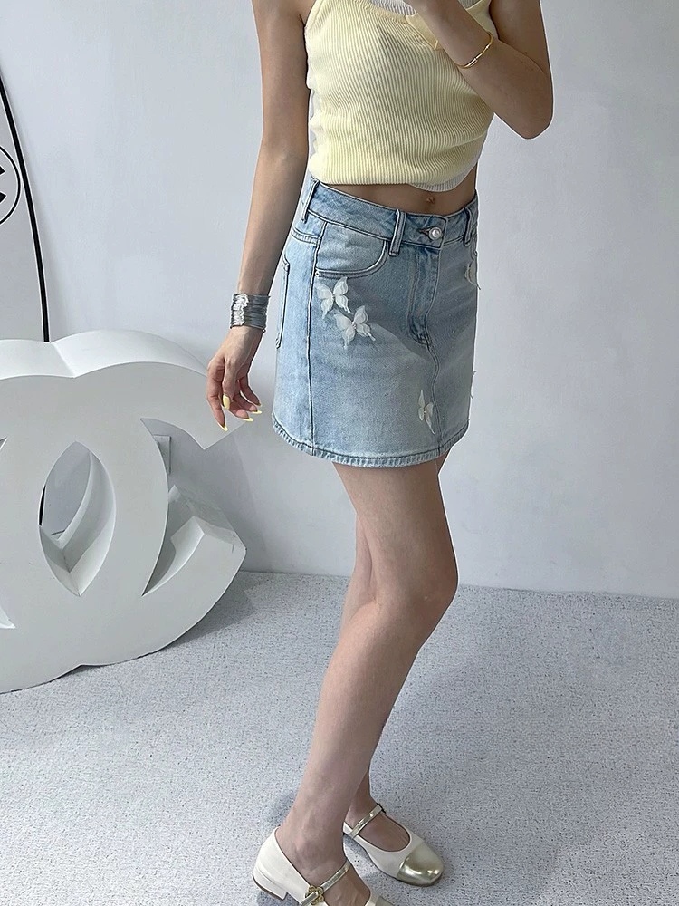 All-match denim butterfly skirt summer A-line short skirt
