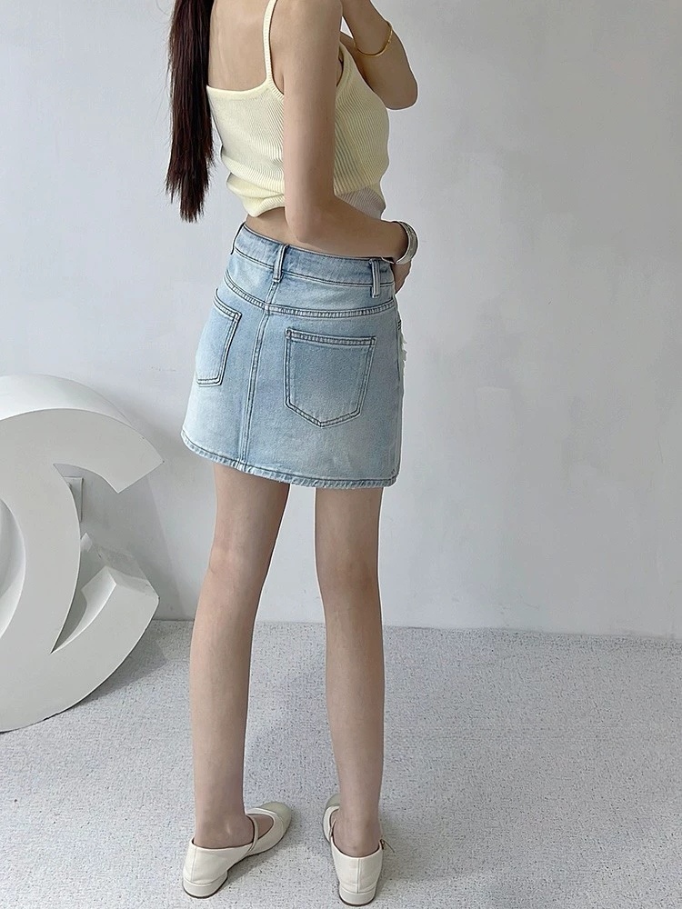 All-match denim butterfly skirt summer A-line short skirt