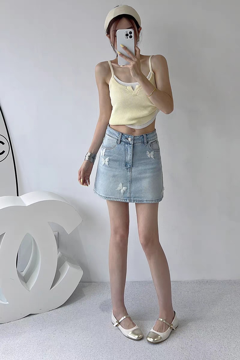 All-match denim butterfly skirt summer A-line short skirt
