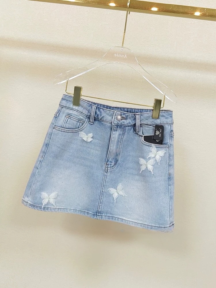 All-match denim butterfly skirt summer A-line short skirt