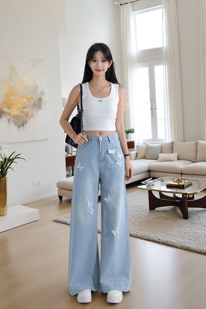Mopping wide leg pants jeans for women
