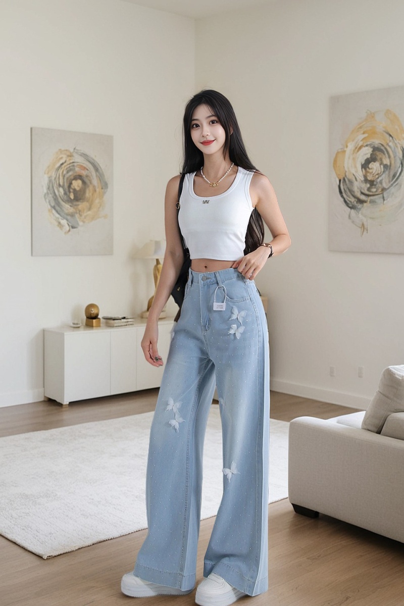 Mopping wide leg pants jeans for women