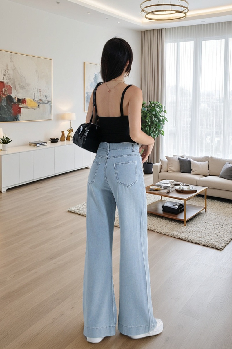 Wide leg rhinestone pants high waist beading jeans for women