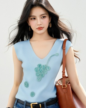 V-neck slim tops temperament summer T-shirt for women