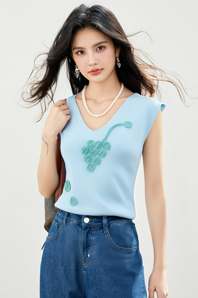 V-neck slim tops temperament summer T-shirt for women
