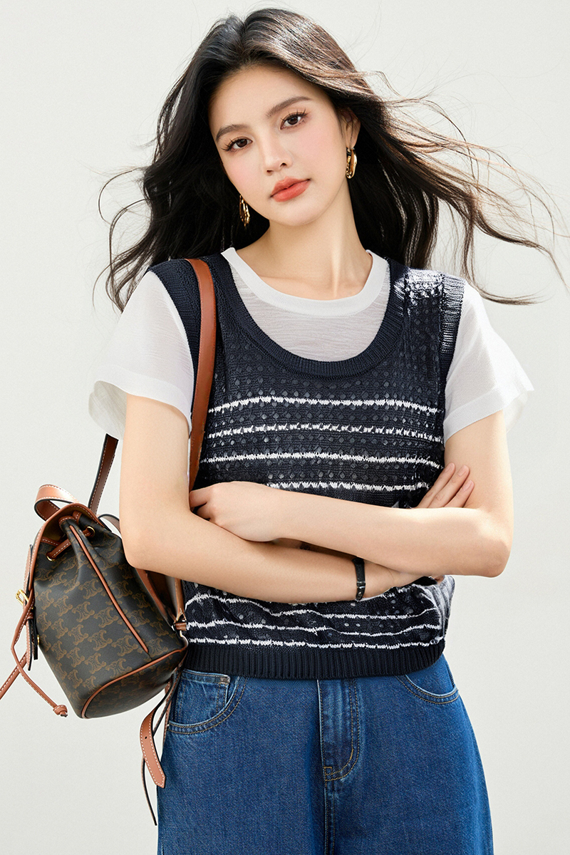 Pseudo-two slim loose tops niche all-match waistcoat for women