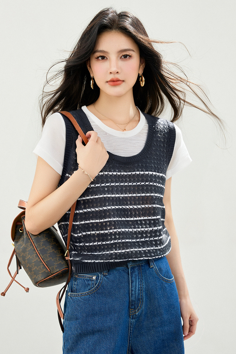 Pseudo-two slim loose tops niche all-match waistcoat for women