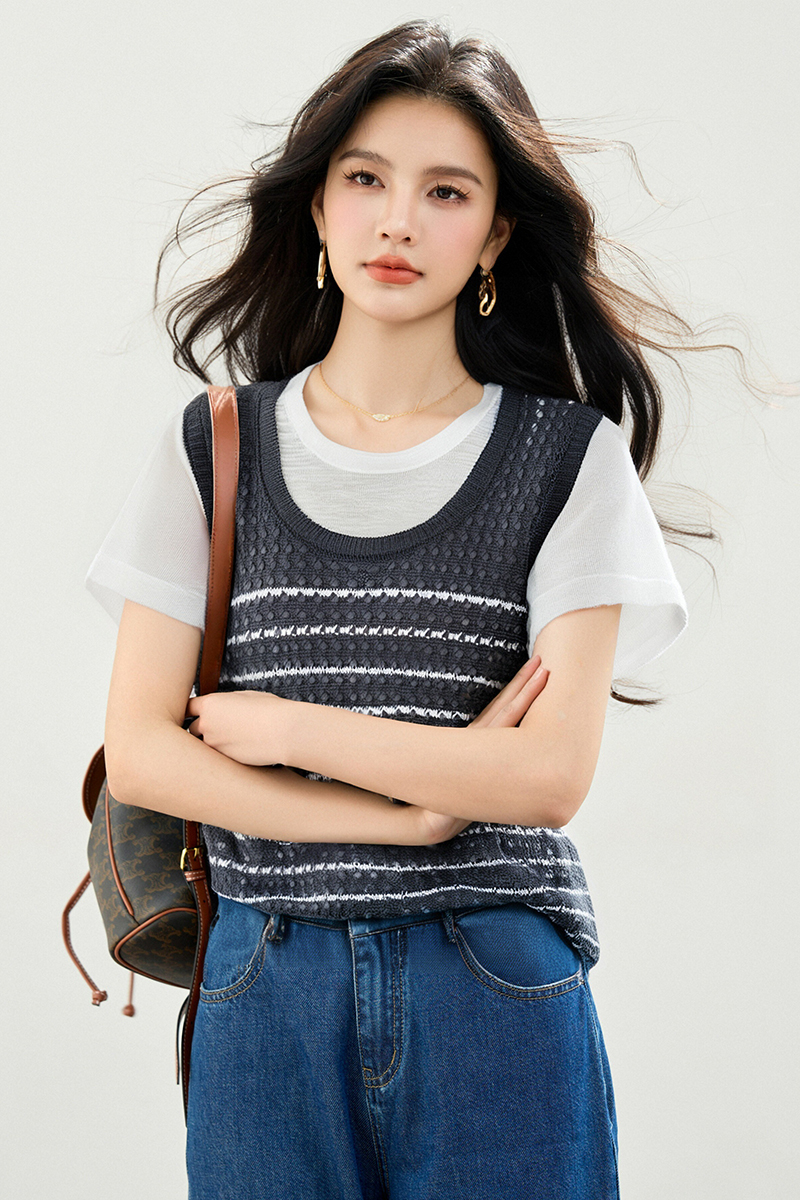 Pseudo-two slim loose tops niche all-match waistcoat for women