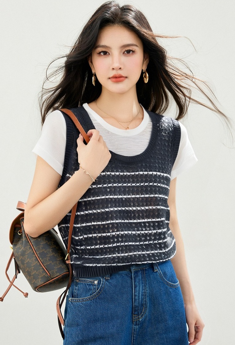 Pseudo-two slim loose tops niche all-match waistcoat for women