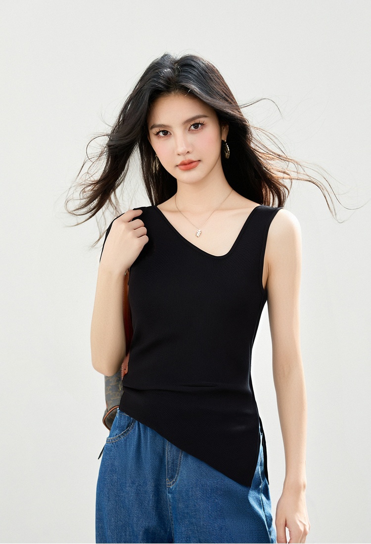 Knitted sling vest slim irregular tops for women