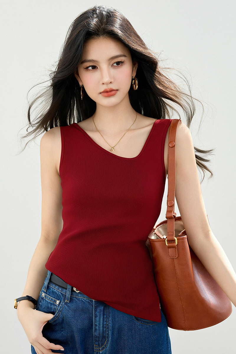 Knitted sling vest slim irregular tops for women