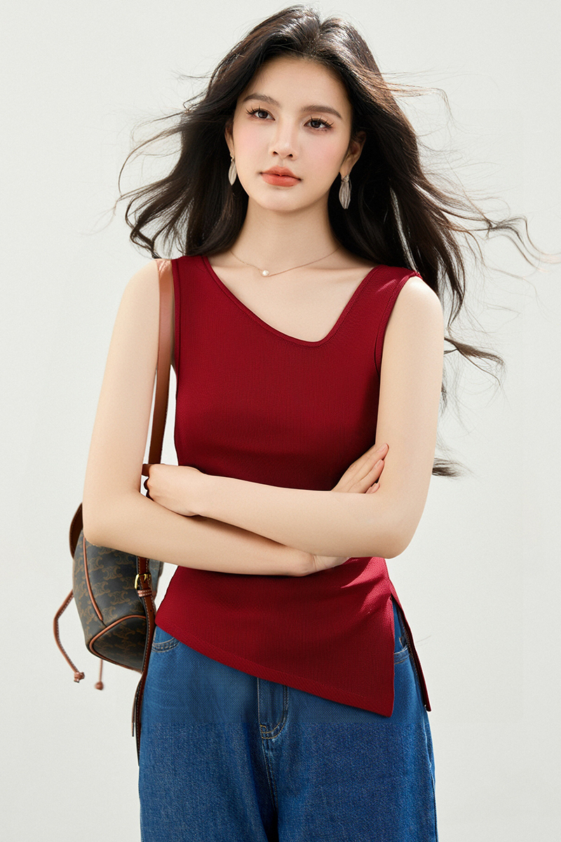 Knitted sling vest slim irregular tops for women