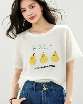 Round neck all-match sweater printing short sleeve tops