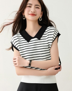 Thin ice silk sweater bottoming lapel tops for women