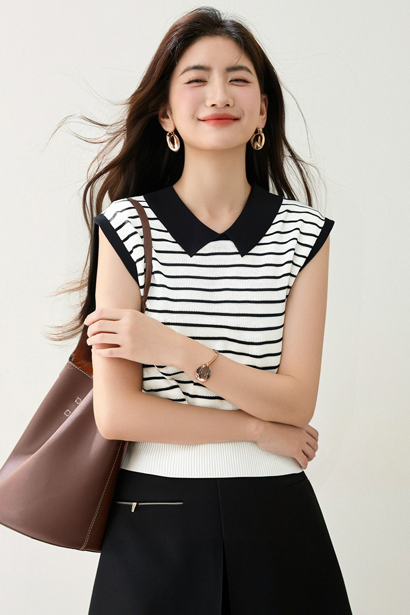 Thin ice silk sweater bottoming lapel tops for women