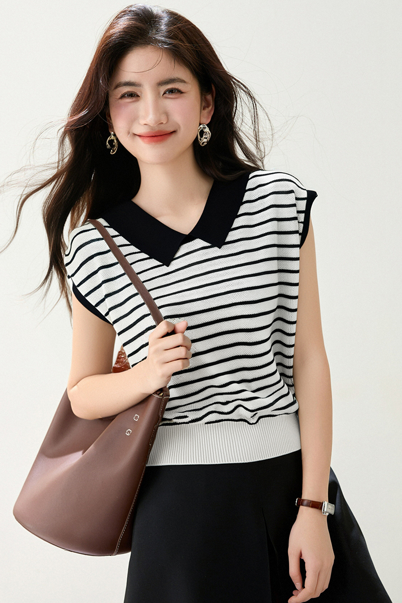 Thin ice silk sweater bottoming lapel tops for women