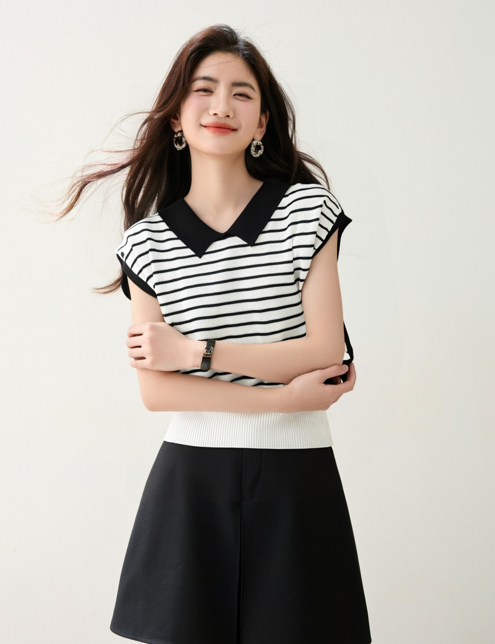 Thin ice silk sweater bottoming lapel tops for women