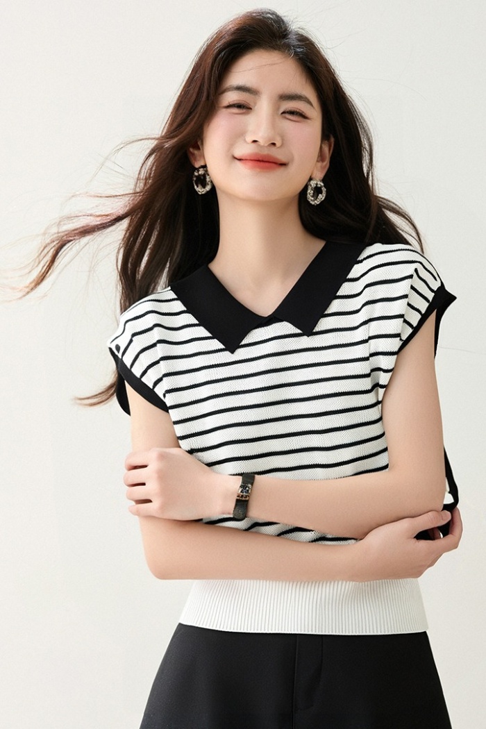 Thin ice silk sweater bottoming lapel tops for women
