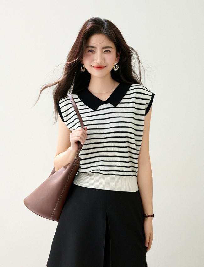 Thin ice silk sweater bottoming lapel tops for women