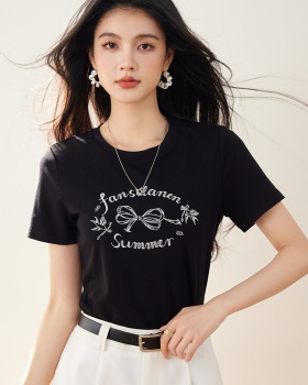 Printing all-match T-shirt bow summer tops
