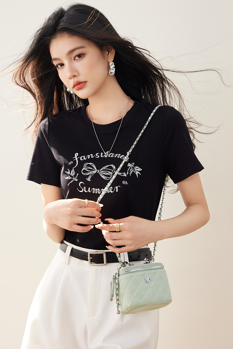 Printing all-match T-shirt bow summer tops