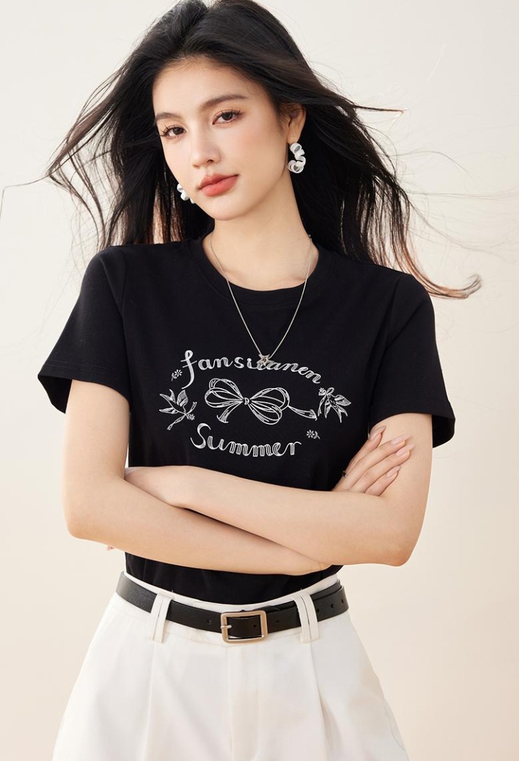 Printing all-match T-shirt bow summer tops