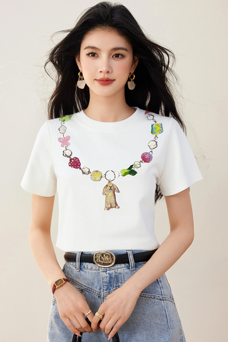 Thin round neck necklace slim short bottoming shirt