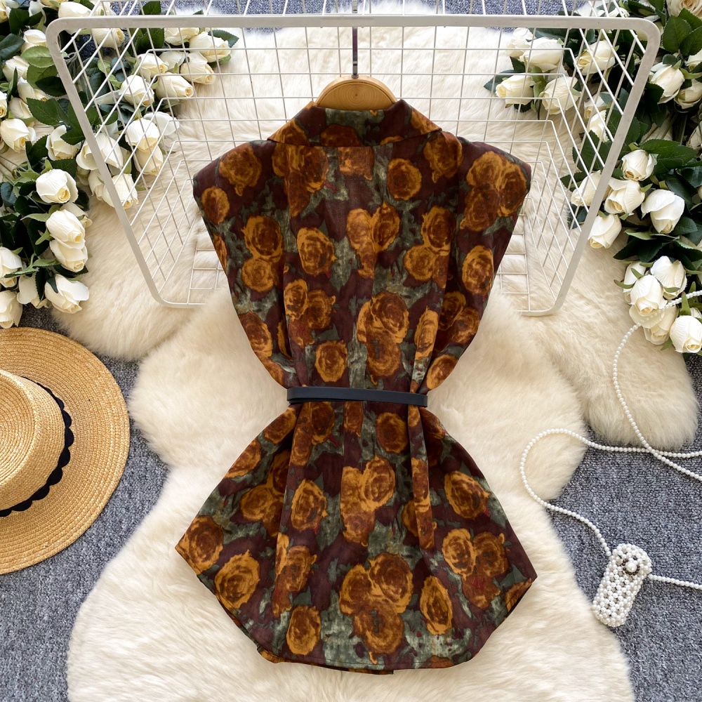 Pinched waist shirt floral business suit for women