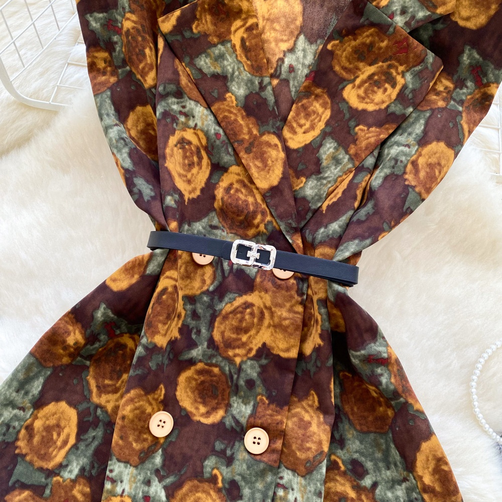 Pinched waist shirt floral business suit for women