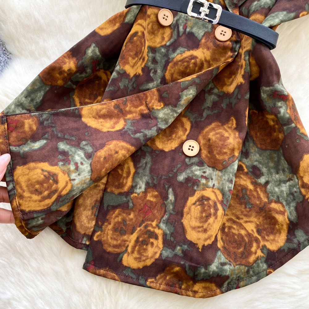 Pinched waist shirt floral business suit for women