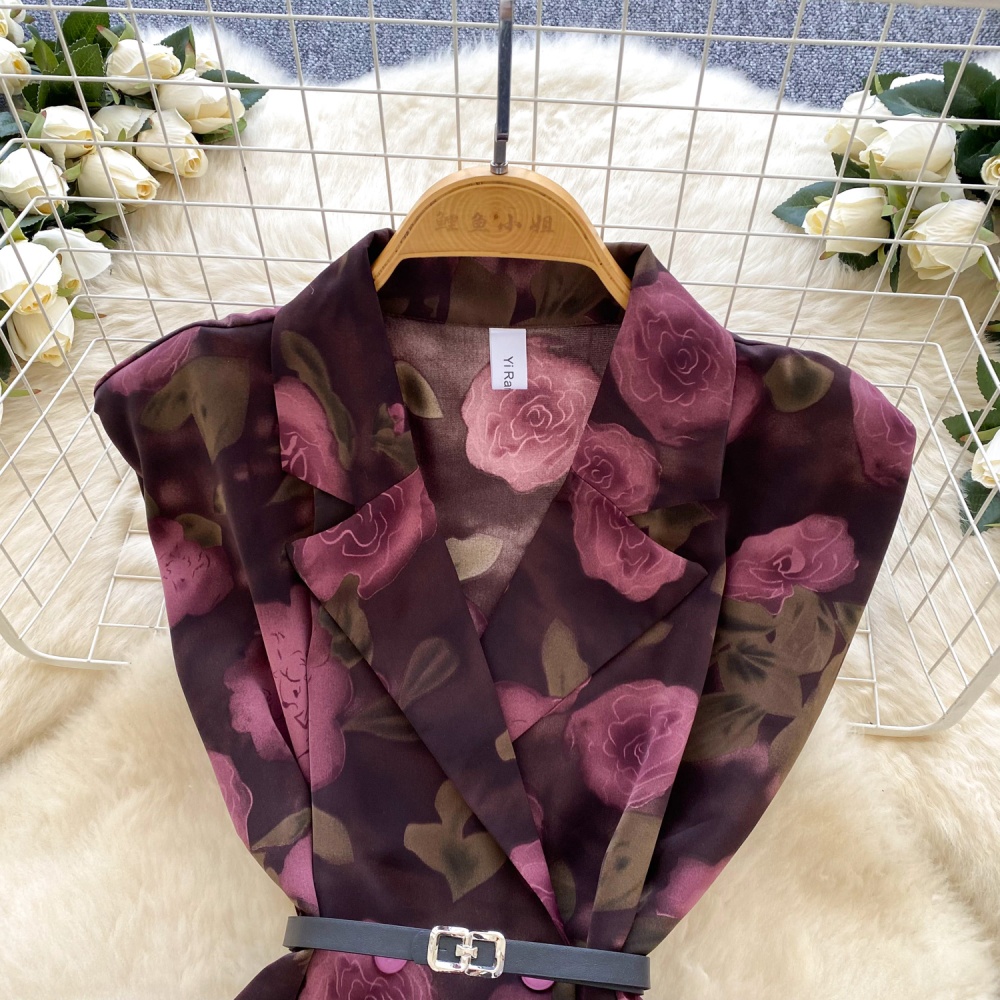 Pinched waist shirt floral business suit for women