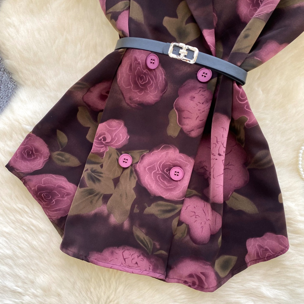 Pinched waist shirt floral business suit for women