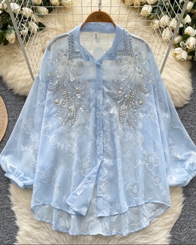 Sequins long sleeve shirt thin tops for women