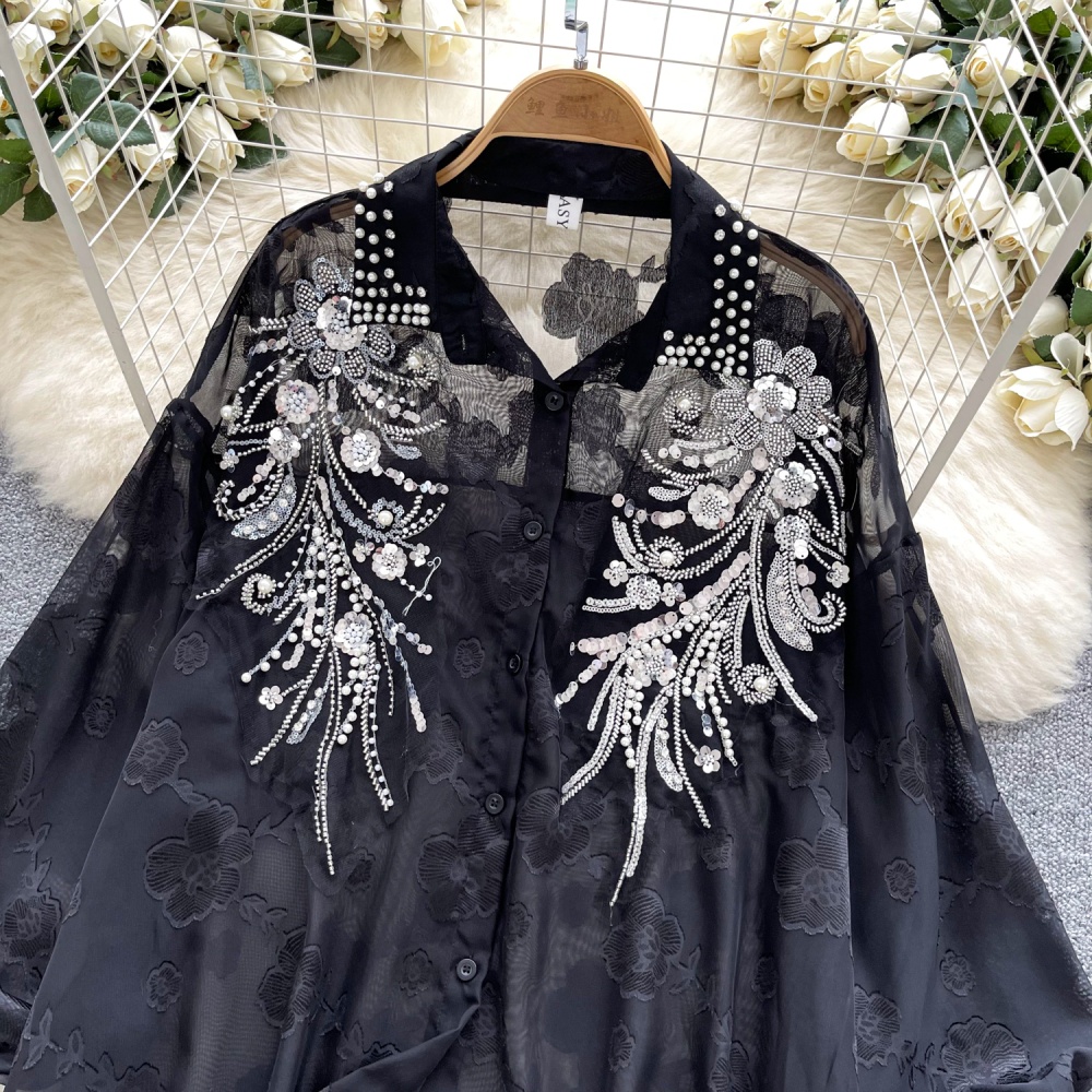 Sequins long sleeve shirt thin tops for women
