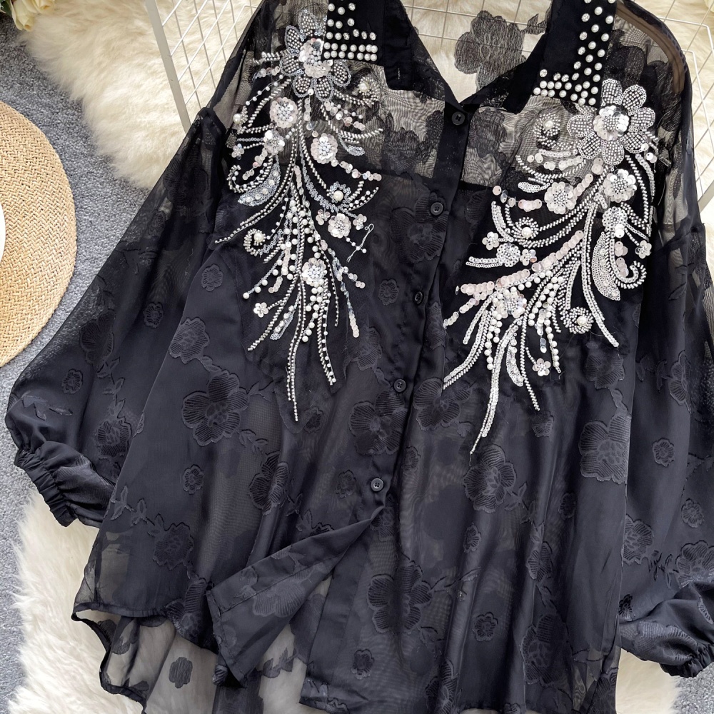 Sequins long sleeve shirt thin tops for women