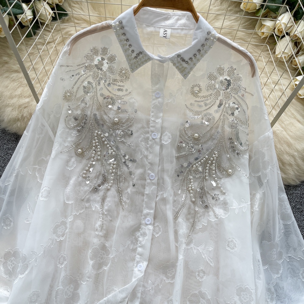 Sequins long sleeve shirt thin tops for women