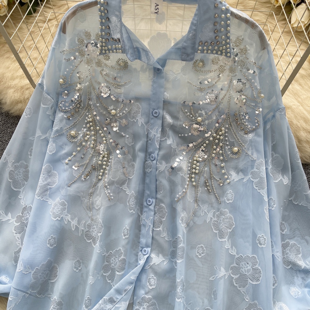 Sequins long sleeve shirt thin tops for women