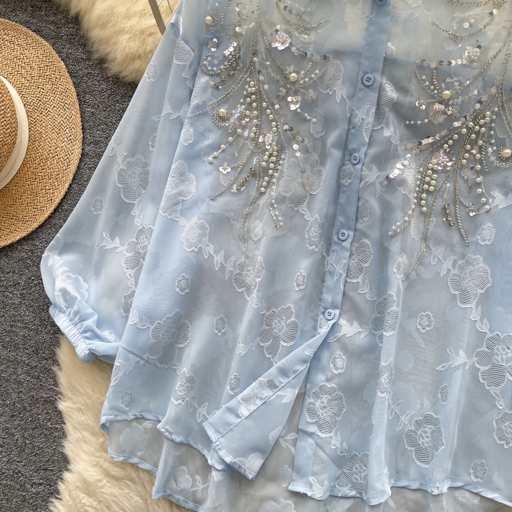 Sequins long sleeve shirt thin tops for women